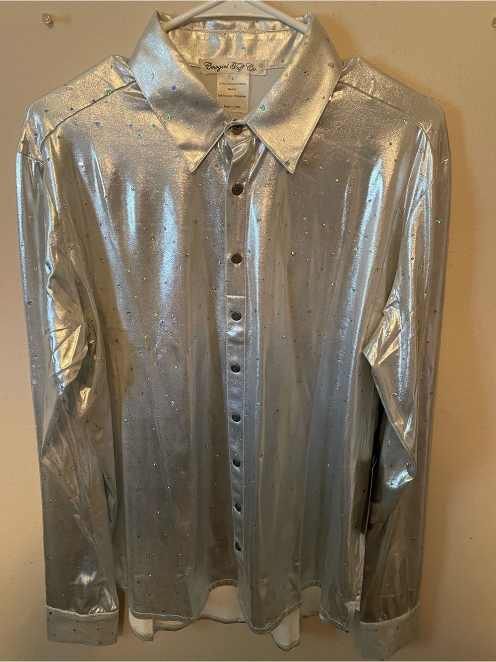 Cowgirl Tuff Silver Metallic Button-Up Shirt with Sparkle